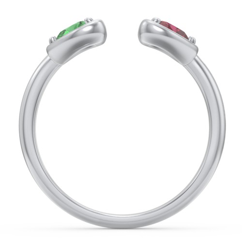 Heart In Heart Gemstone Open Cuff Ring – Sterling Silver with Emerald and Ruby