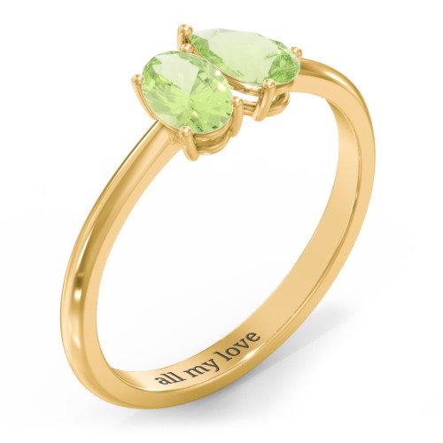 Toi et Moi Oval and Pear Gemstone Ring – 18K Gold Plated Silver with Peridot