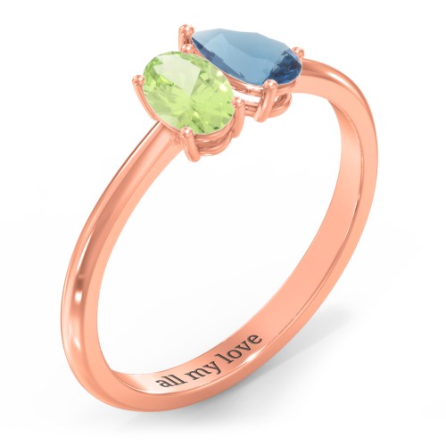 Toi et Moi Oval and Pear Gemstone Ring – 9kt Rose Gold with Peridot and Blue Topaz