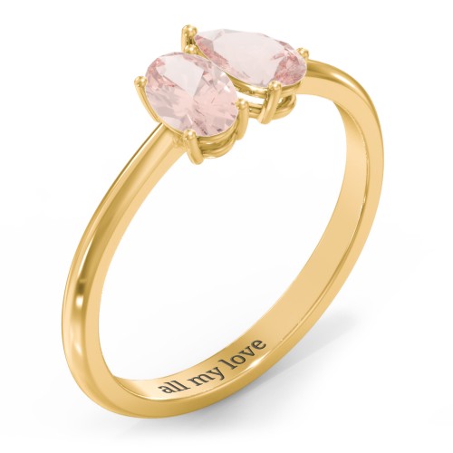 Toi et Moi Oval and Pear Gemstone Ring – 18K Gold Plated Silver with Morganite