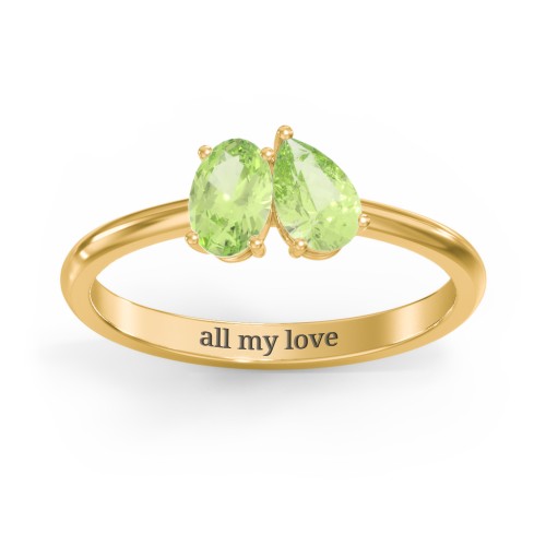 Toi et Moi Oval and Pear Gemstone Ring – 18K Gold Plated Silver with Peridot