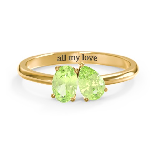 Toi et Moi Oval and Pear Gemstone Ring – 18K Gold Plated Silver with Peridot