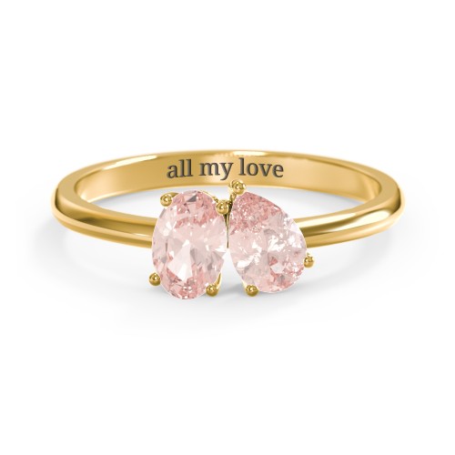 Toi et Moi Oval and Pear Gemstone Ring – 18K Gold Plated Silver with Morganite