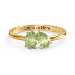 Toi et Moi Oval and Pear Gemstone Ring in 18K Gold Plated Silver with Peridot