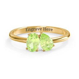 Toi et Moi Oval and Pear Gemstone Ring in 18K Gold Plated Silver with Peridot