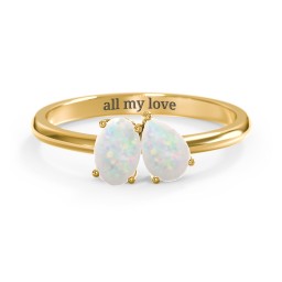 Toi et Moi Oval and Pear Gemstone Ring in 18K Gold Plated Silver with Opal