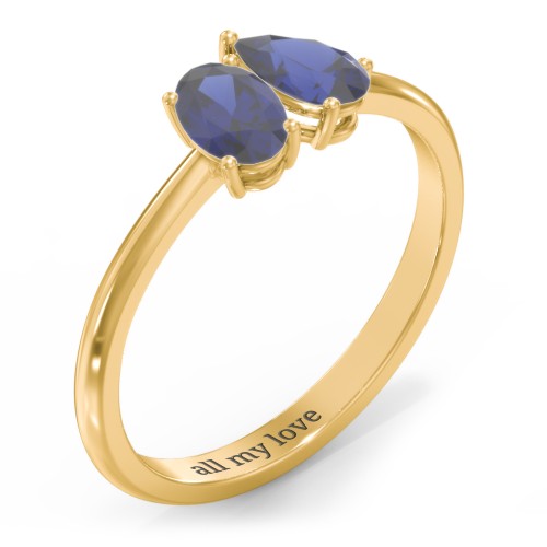 Toi et Moi Oval and Pear Gemstone Ring – 18K Gold Plated Silver with Blue Sapphire