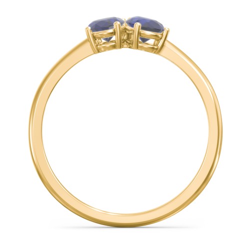 Toi et Moi Oval and Pear Gemstone Ring – 18K Gold Plated Silver with Blue Sapphire