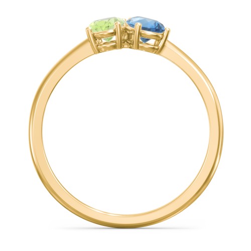 Toi et Moi Oval and Pear Gemstone Ring – 18K Gold Plated Silver with Peridot and Blue Topaz