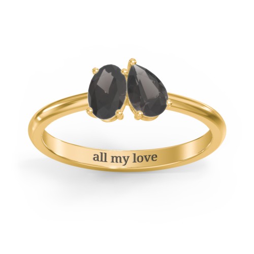 Toi et Moi Oval and Pear Gemstone Ring – 18K Gold Plated Silver with Smokey Quartz