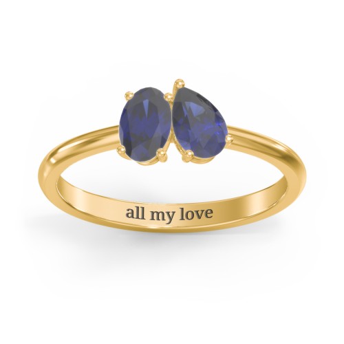 Toi et Moi Oval and Pear Gemstone Ring – 18K Gold Plated Silver with Blue Sapphire