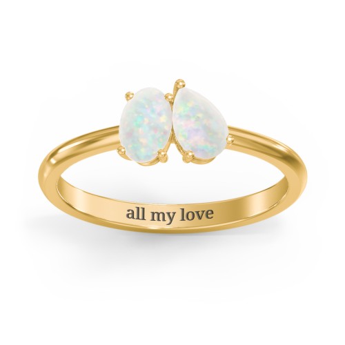 Toi et Moi Oval and Pear Gemstone Ring – 18K Gold Plated Silver with Opal
