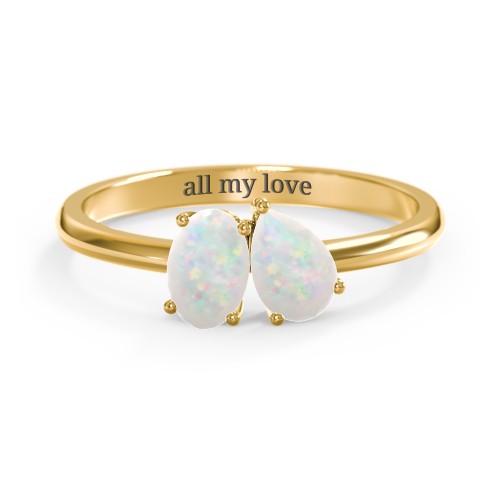 Toi et Moi Oval and Pear Gemstone Ring – 18K Gold Plated Silver with Opal