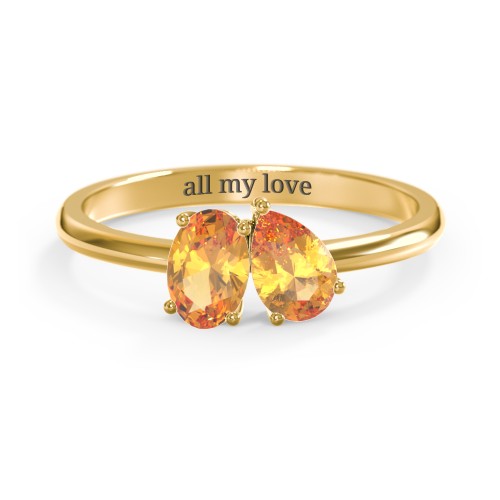 Toi et Moi Oval and Pear Gemstone Ring – 18K Gold Plated Silver with Citrine