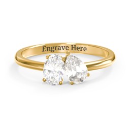 Toi et Moi Oval and Pear Gemstone Ring in 9K Solid Yellow Gold with White Sapphire and Cubic Zirconia