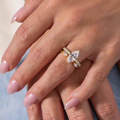 2 ct. Marquise CZ Engagement Ring with Accents – Sterling Silver with Cubic Zirconia