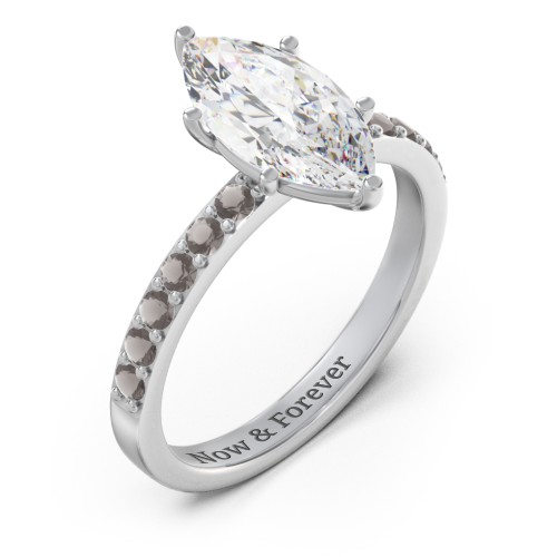 2 ct. Marquise CZ Engagement Ring with Accents – Sterling Silver with Cubic Zirconia and Smokey Quartz