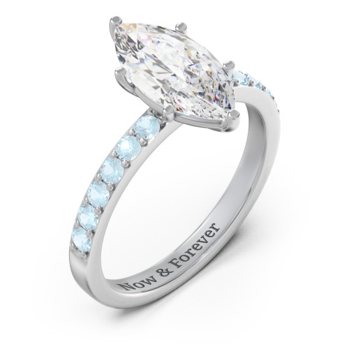 2 ct. Marquise CZ Engagement Ring with Accents – Sterling Silver with Cubic Zirconia and Blue Topaz