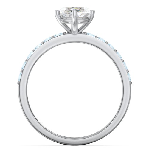 2 ct. Marquise CZ Engagement Ring with Accents – Sterling Silver with Cubic Zirconia and Blue Topaz
