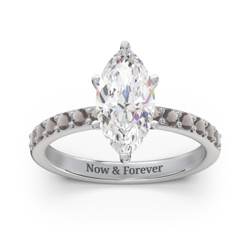2 ct. Marquise CZ Engagement Ring with Accents – Sterling Silver with Cubic Zirconia and Smokey Quartz