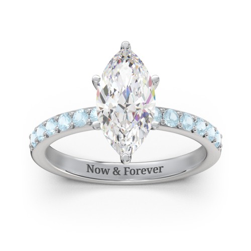 2 ct. Marquise CZ Engagement Ring with Accents – Sterling Silver with Cubic Zirconia and Blue Topaz