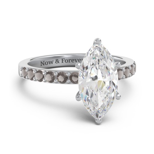 2 ct. Marquise CZ Engagement Ring with Accents – Sterling Silver with Cubic Zirconia and Smokey Quartz