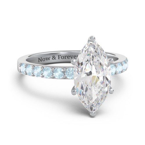 2 ct. Marquise CZ Engagement Ring with Accents – Sterling Silver with Cubic Zirconia and Blue Topaz
