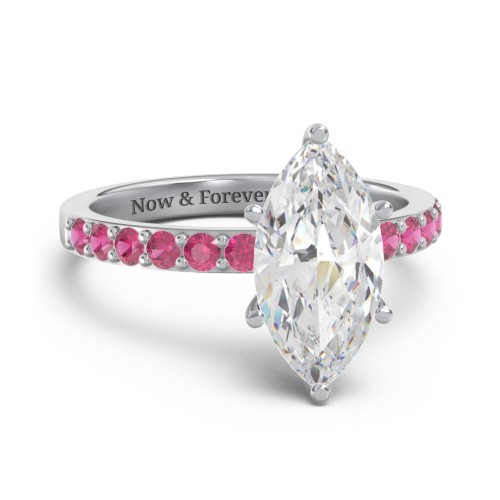 2 ct. Marquise CZ Engagement Ring with Accents – Sterling Silver with Cubic Zirconia and Ruby