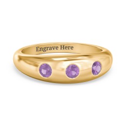 Round Stone Dome Ring in 18K Gold Plated Silver with Amethyst, Lavender Premium Zirconia, and Mint Premium Zirconia