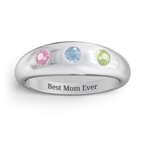 Round Stone Dome Ring – Sterling Silver with Pink Tourmaline, Blue Topaz, and Peridot