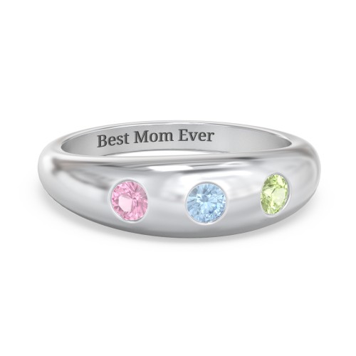 Round Stone Dome Ring – Sterling Silver with Pink Tourmaline, Blue Topaz, and Peridot