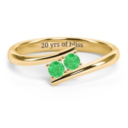 2 Birthstone Bypass Ring in 18K Gold Plated Silver with Emerald