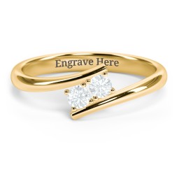 2 Birthstone Bypass Ring in 18K Gold Plated Silver with Aquamarine