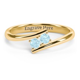 2 Birthstone Bypass Ring in 18K Gold Plated Silver with Blue Topaz