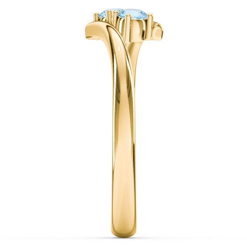 2 Birthstone Bypass Ring – 18K Gold Plated Silver with Blue Topaz