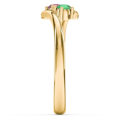 2 Birthstone Bypass Ring – 18K Gold Plated Silver with Emerald and Ruby