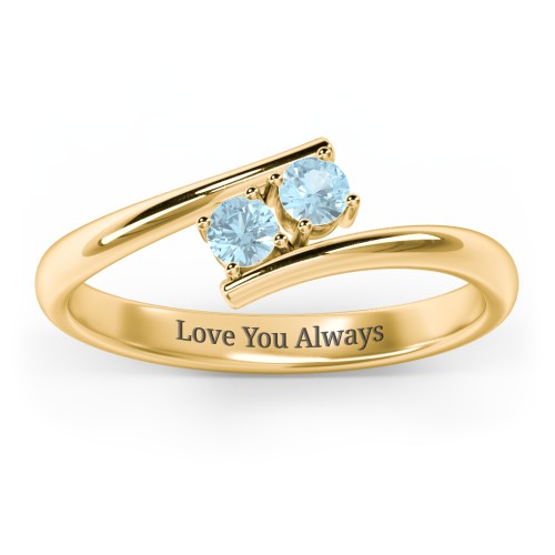 2 Birthstone Bypass Ring – 18K Gold Plated Silver with Blue Topaz