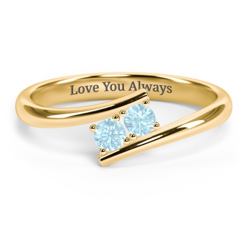2 Birthstone Bypass Ring – 18K Gold Plated Silver with Blue Topaz