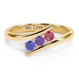 3 Birthstone Bypass Ring in 18K Gold Plated Silver with Blue Sapphire, Amethyst, and Ruby