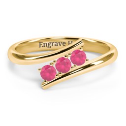 3 Birthstone Bypass Ring in 18K Gold Plated Silver with Ruby