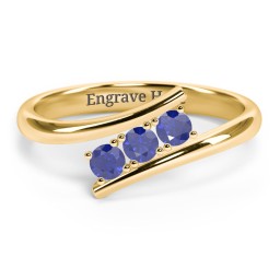 3 Birthstone Bypass Ring in 18K Gold Plated Silver with Blue Sapphire