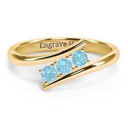 3 Birthstone Bypass Ring in 18K Gold Plated Silver with Blue Topaz
