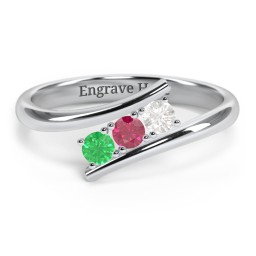 3 Birthstone Bypass Ring in 925 Sterling Silver with Emerald, Ruby, and Cubic Zirconia