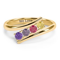 4 Birthstone Bypass Ring in 18K Gold Plated Silver with Amethyst, Alexandrite, Ruby, and Citrine