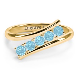 5 Birthstone Bypass Ring in 18K Gold Plated Silver with Blue Topaz