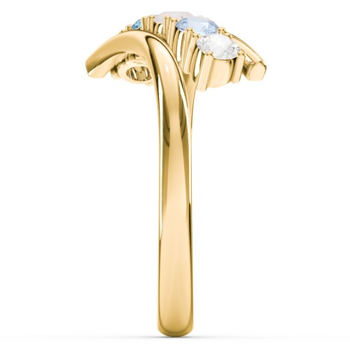 5 Birthstone Bypass Ring – 9kt Yellow Gold with Cubic Zirconia, Aquamarine, Opal, Blue Topaz, and Blue Sapphire