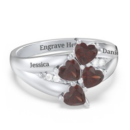 Multi-Heart Split-Band Ring in 925 Sterling Silver with Garnet