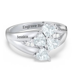 Multi-Heart Split-Band Ring in 925 Sterling Silver with Aquamarine