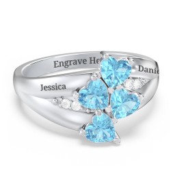 Multi-Heart Split-Band Ring in 925 Sterling Silver with Blue Topaz