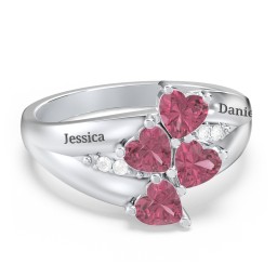 Multi-Heart Split-Band Ring in 925 Sterling Silver with Pink Tourmaline